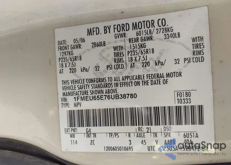 2006 Ford Explorer Limited from USA, damaged, VIN 1FMEU65E76UB38780